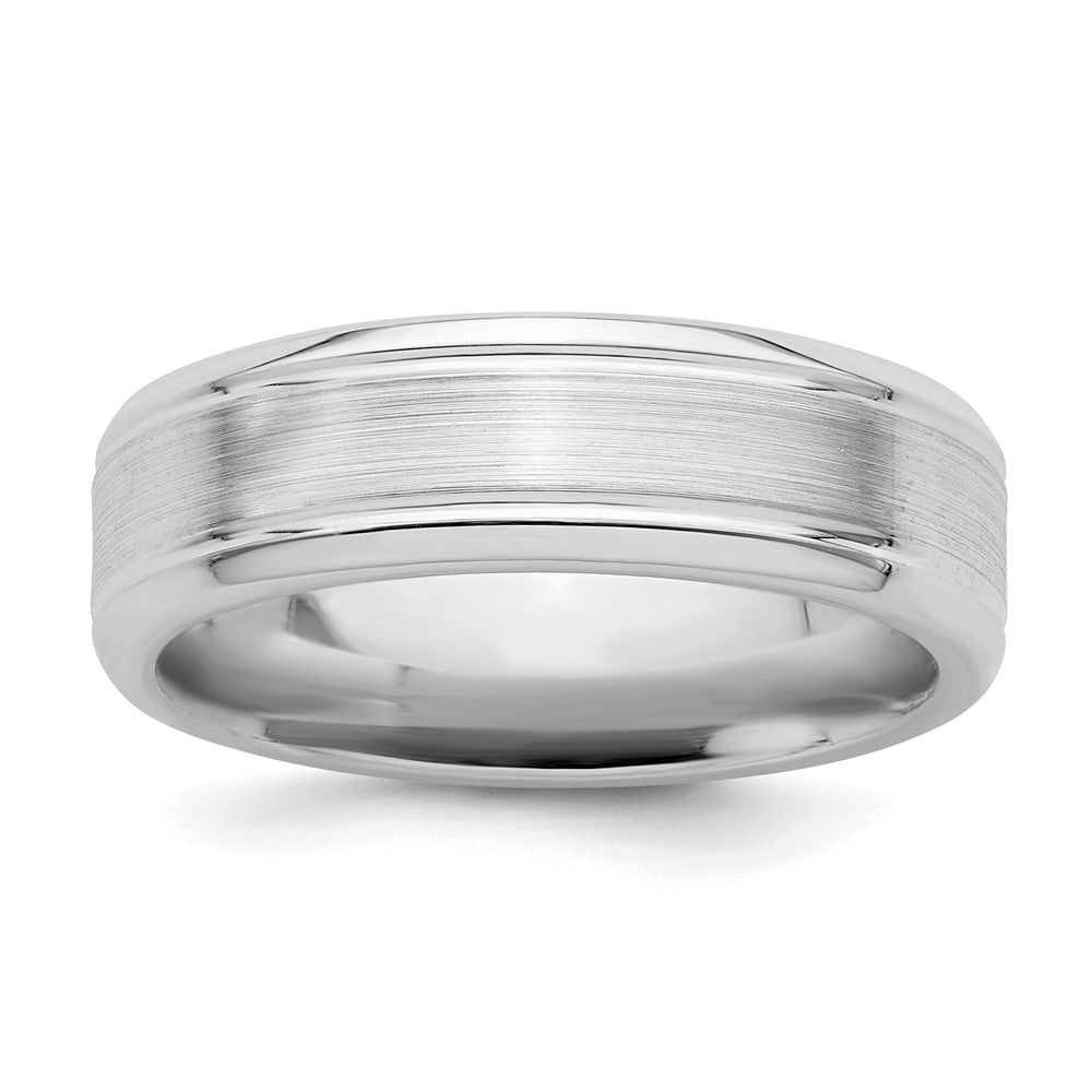 Sterling Silver Rhodium-plated 6mm Brushed Fancy Band Size 7.5