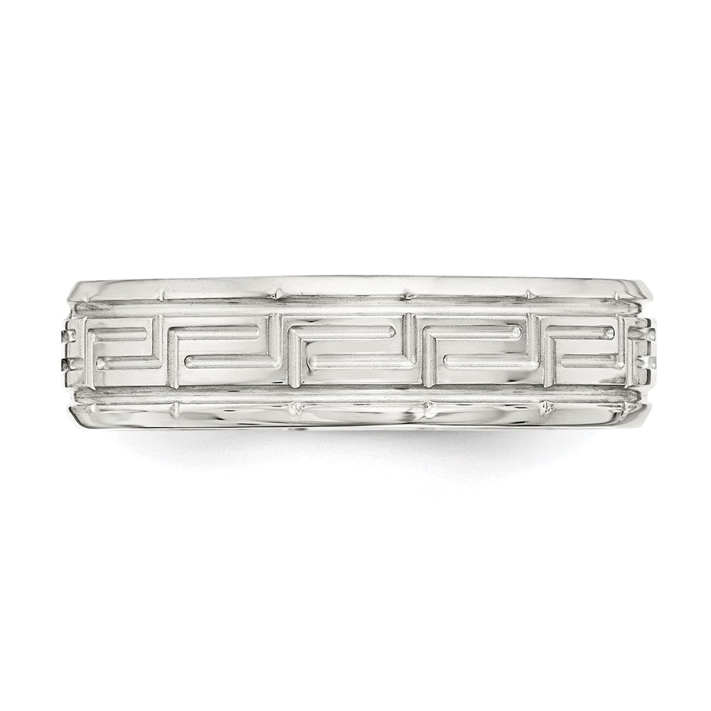 Sterling Silver 6mm Polished Flat Greek Key Design Beveled Edge Fancy Band Size 7.5