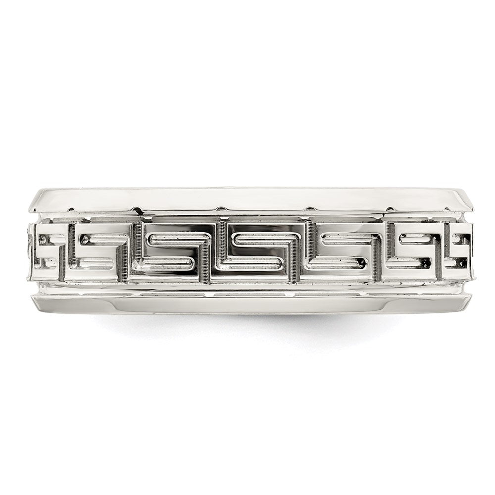 Sterling Silver 6mm Polished Flat Greek Key Design Beveled Edge Fancy Band Size 7.5