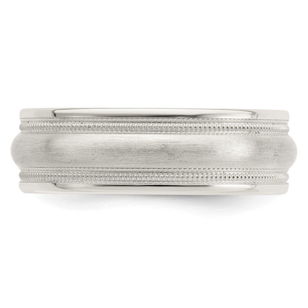 Sterling Silver 7mm Brushed Domed Double Milgrain Fancy Band Size 9