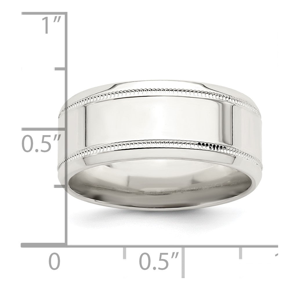 Sterling Silver 6mm Polished Flat Milgrain Beveled Edge Fancy Band Size 9.5