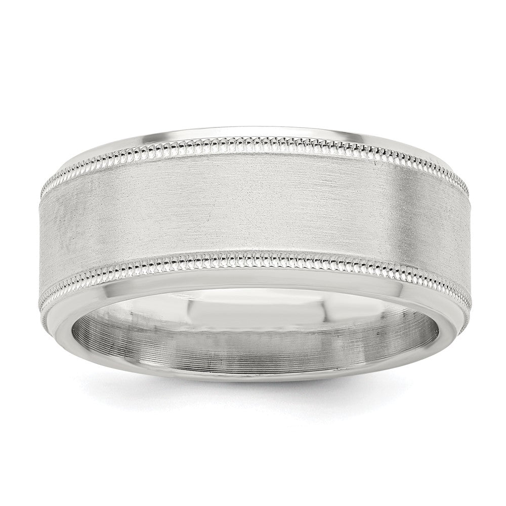 Sterling Silver 6mm Brushed Flat Milgrain Beveled Edge Fancy Band Size 10.5