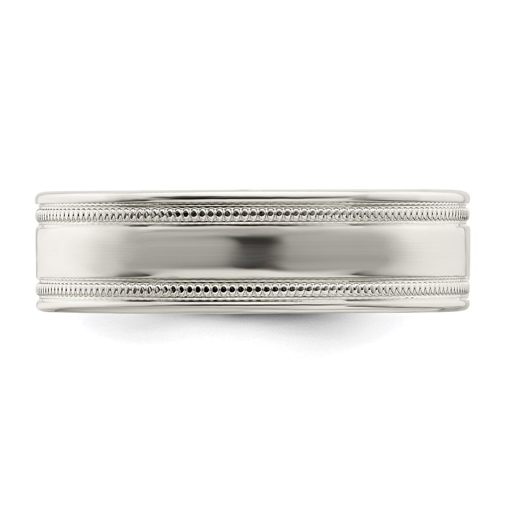 Sterling Silver 6mm Polished Flat Milgrain Grooved Edge Fancy Band Size 8