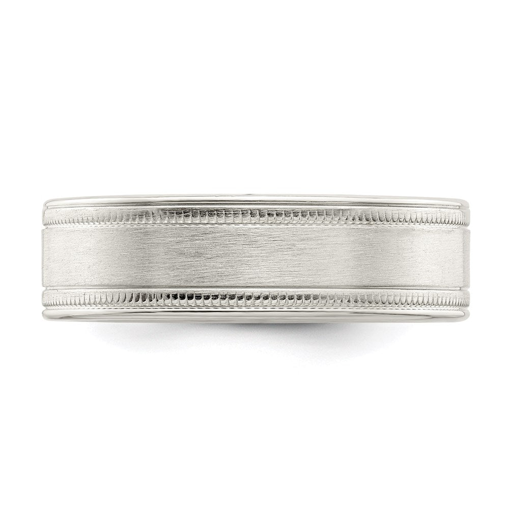 Sterling Silver 6mm Brushed Flat Milgrain Grooved Edge Fancy Band Size 8