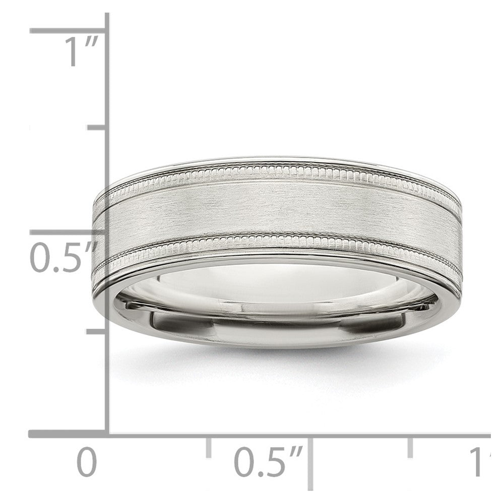 Sterling Silver 6mm Brushed Flat Milgrain Grooved Edge Fancy Band Size 13.5