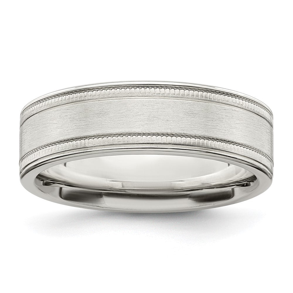 Sterling Silver 6mm Brushed Flat Milgrain Grooved Edge Fancy Band Size 10