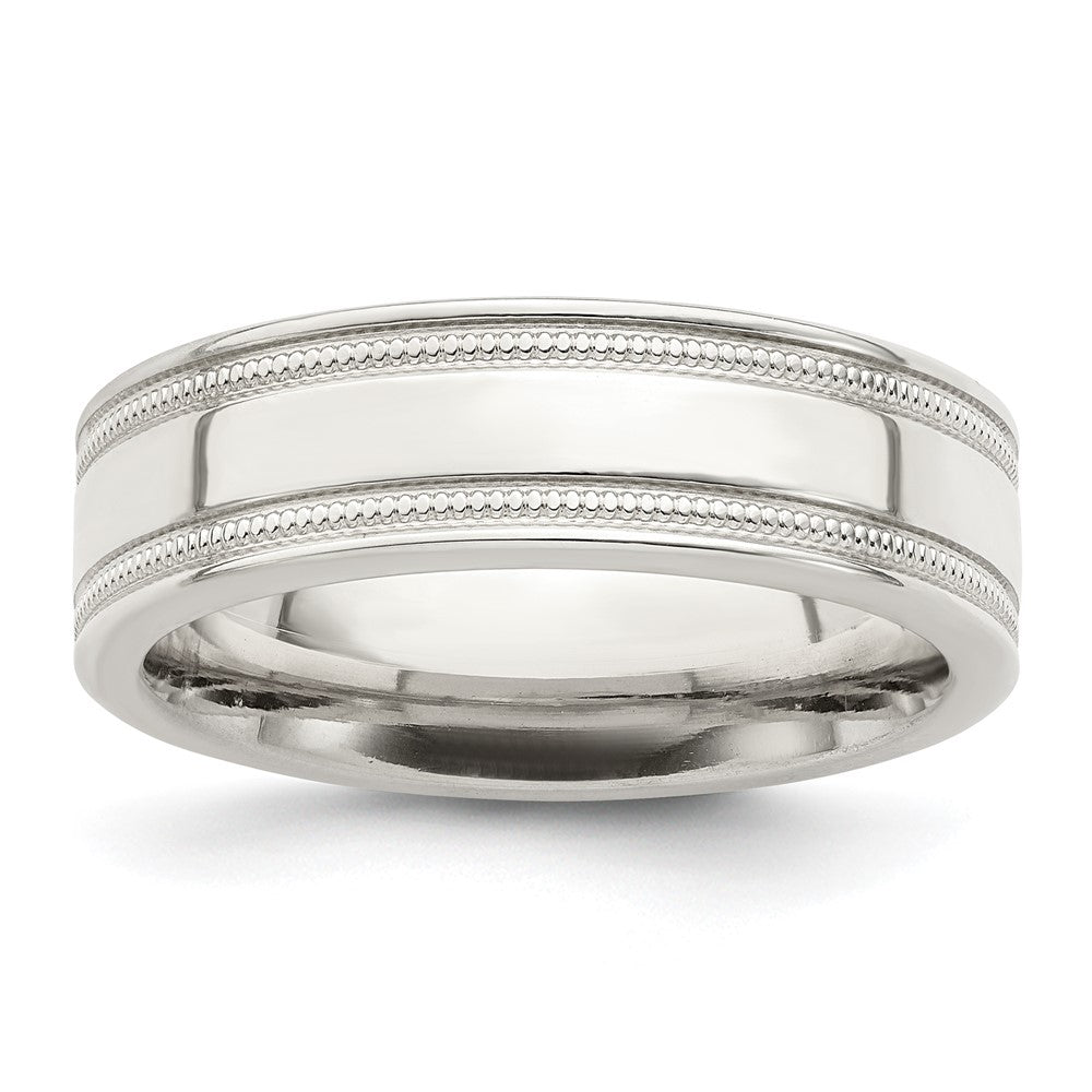 Sterling Silver 6mm Polished Flat Milgrain Grooved Edge Fancy Band Size 8.5