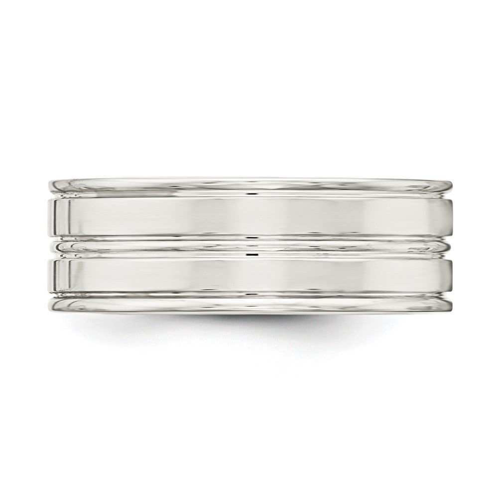 Sterling Silver 8mm Polished Flat Grooved Fancy Band Size 7