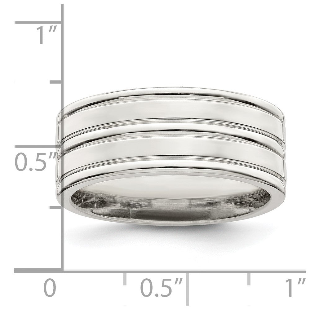 Sterling Silver 8mm Polished Flat Grooved Fancy Band Size 13