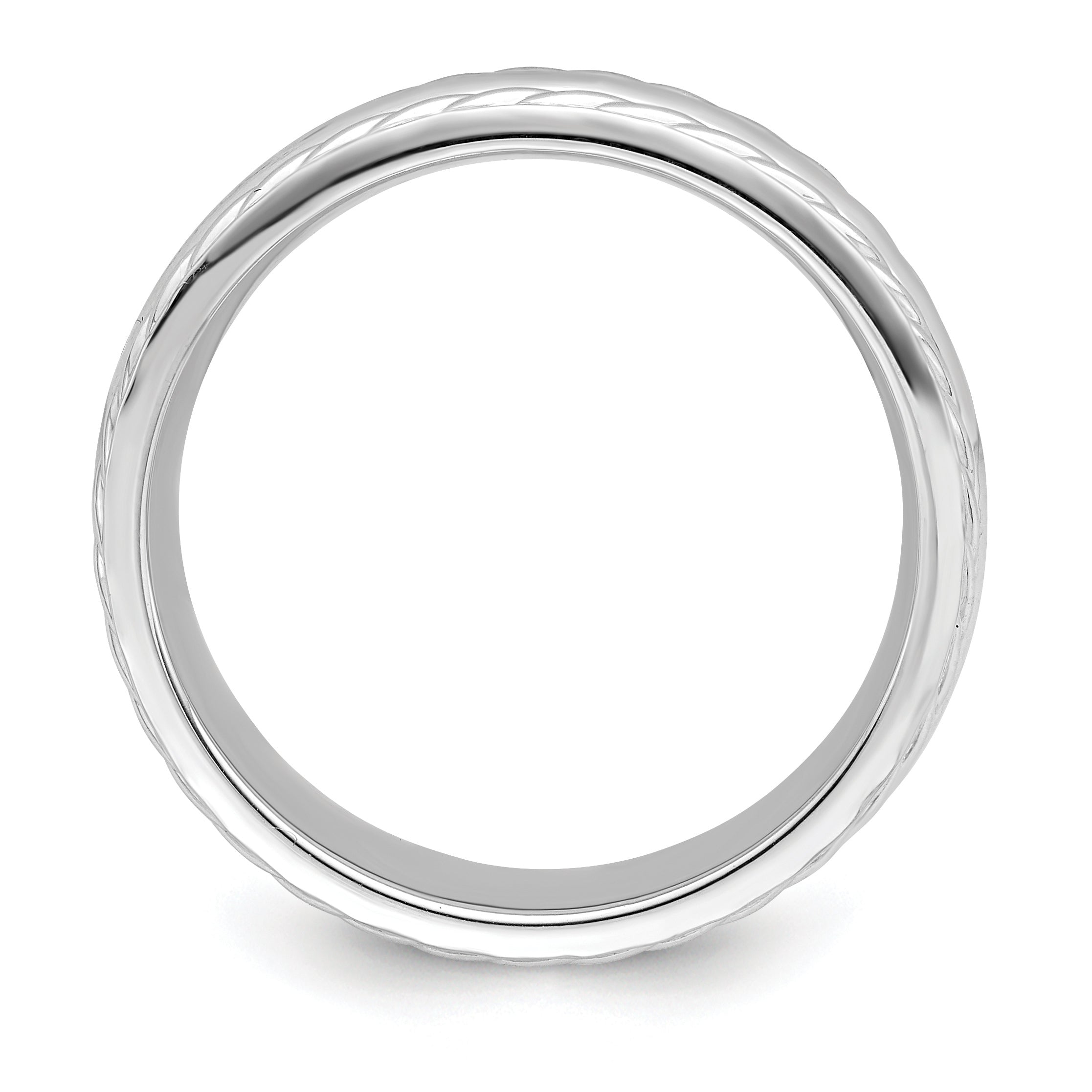 Sterling Silver 6mm Polished Domed Rope Edge Fancy Band Size 7