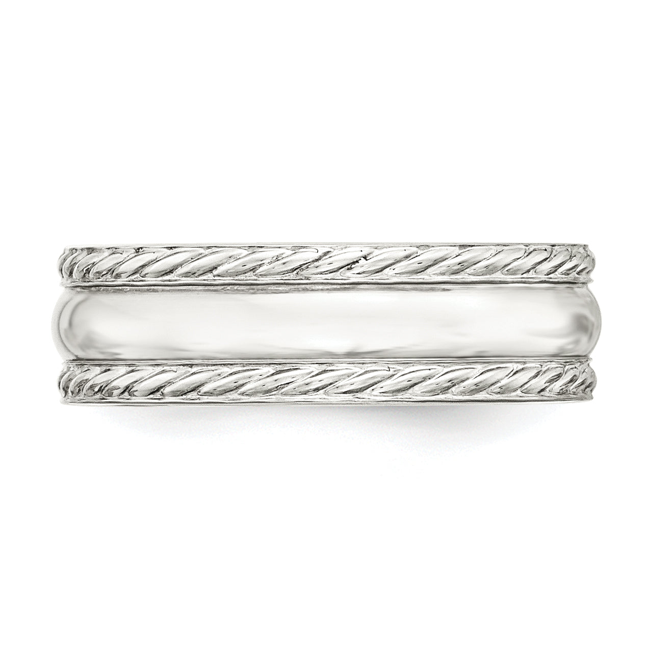 Sterling Silver 6mm Polished Domed Rope Edge Fancy Band Size 7