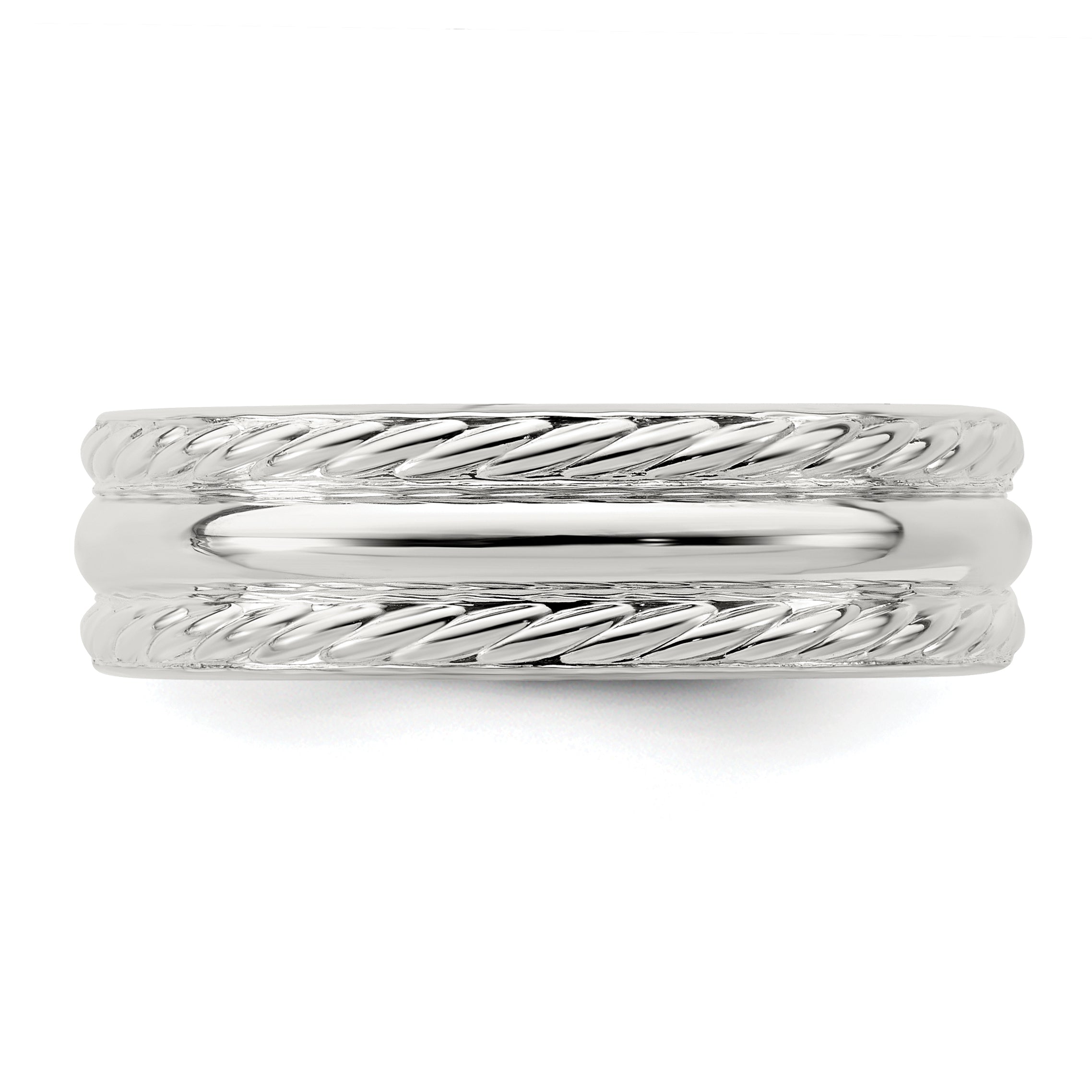 Sterling Silver 6mm Polished Domed Rope Edge Fancy Band Size 7