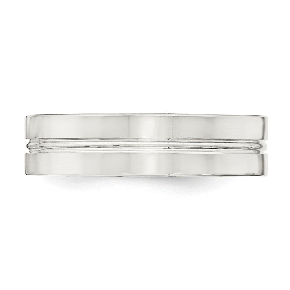 Sterling Silver 6mm Polished Flat Grooved Center Fancy Band Size 10.5