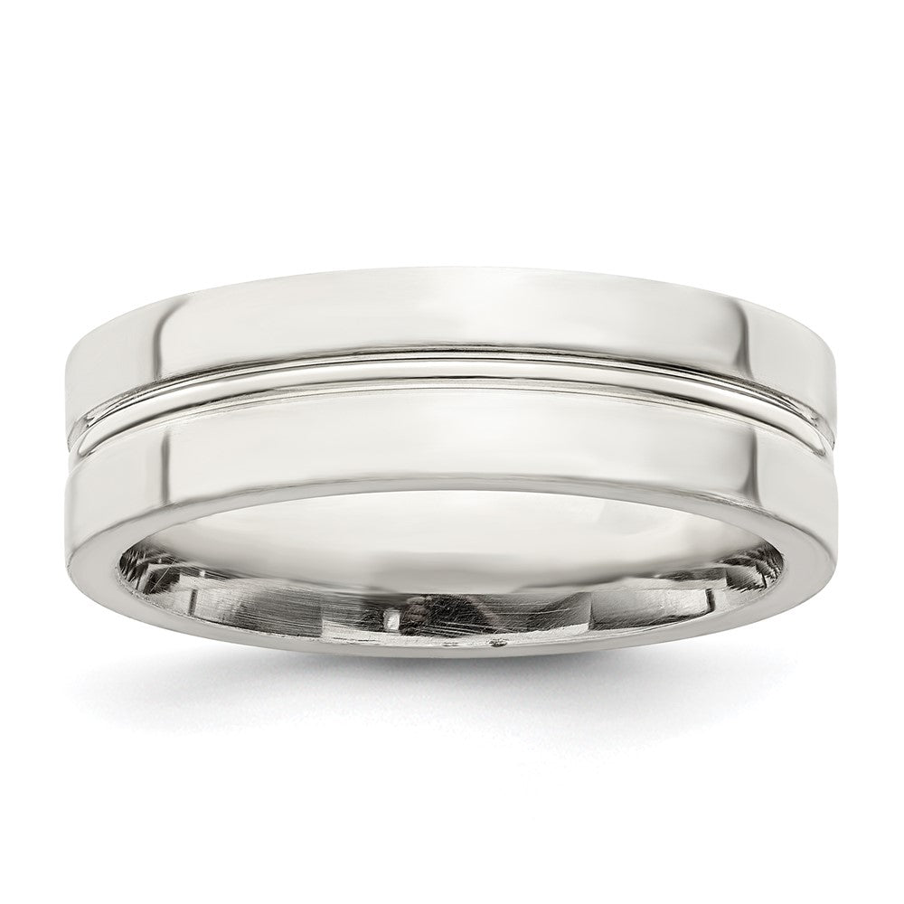 Sterling Silver 6mm Polished Flat Grooved Center Fancy Band Size 11.5