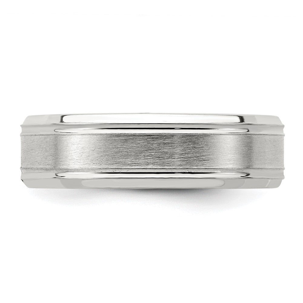 Sterling Silver 6mm Brushed Flat Grooved Fancy Band Size 10