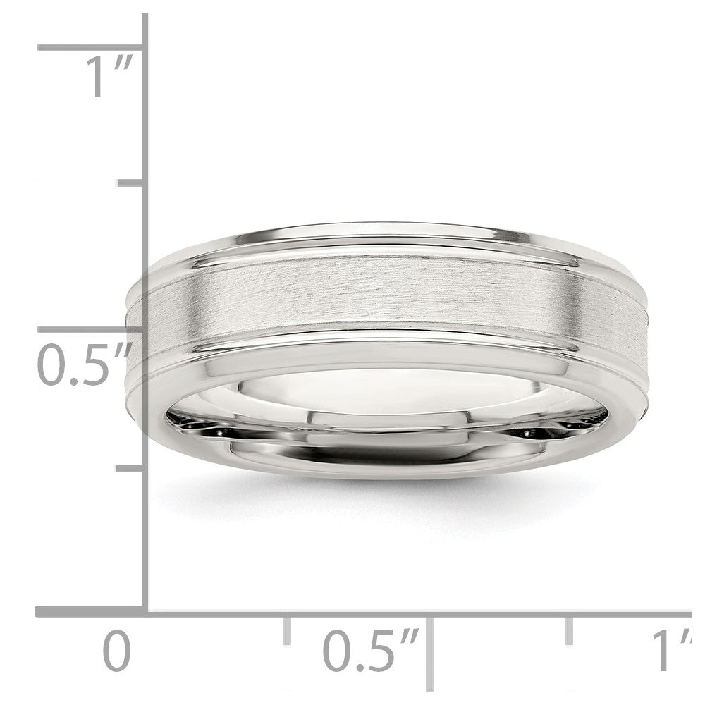 Sterling Silver 6mm Brushed Flat Grooved Fancy Band Size 12.5
