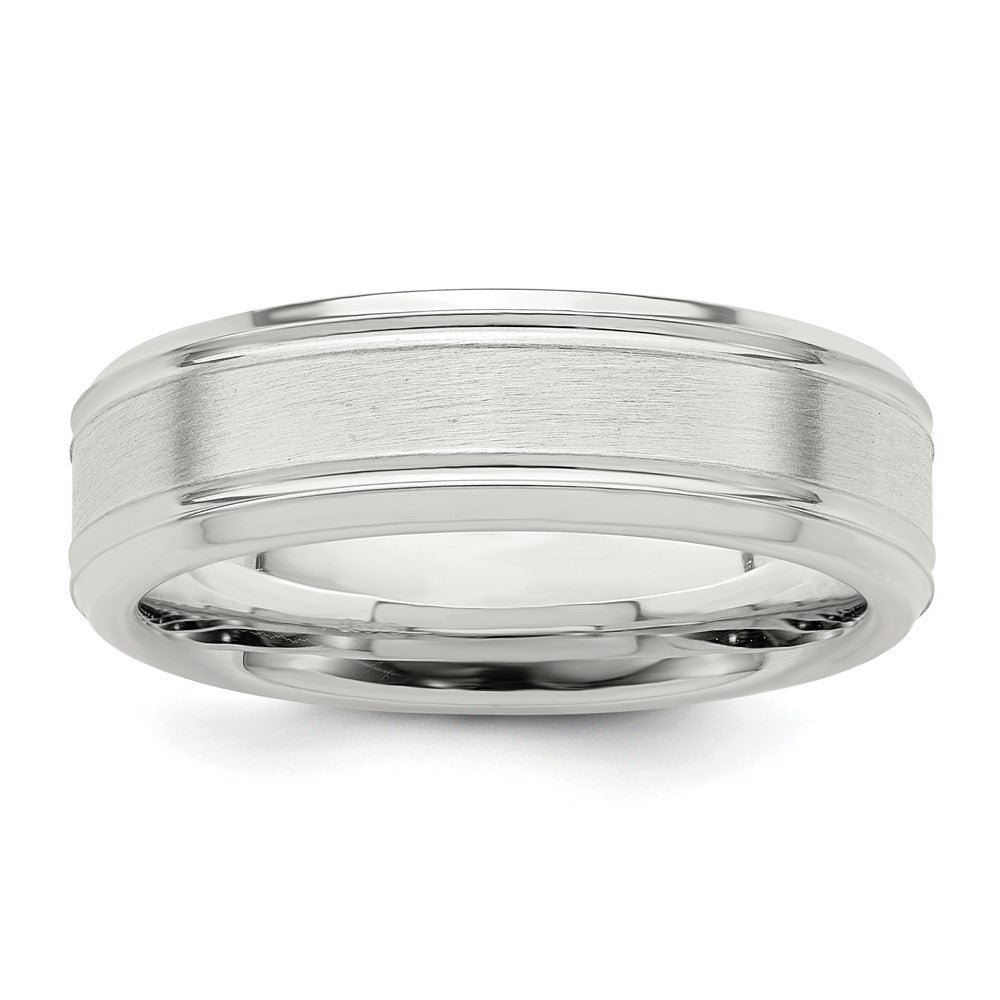 Sterling Silver 6mm Brushed Flat Grooved Fancy Band Size 9.5