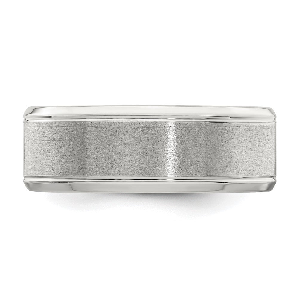 Sterling Silver Rhodium-plated 8mm Brushed Fancy Band Size 7
