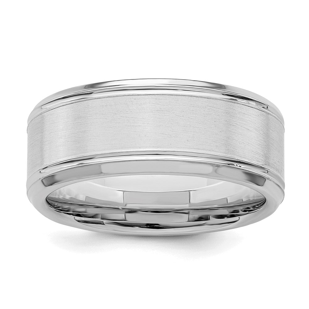 Sterling Silver Rhodium-plated 8mm Brushed Fancy Band Size 11.5