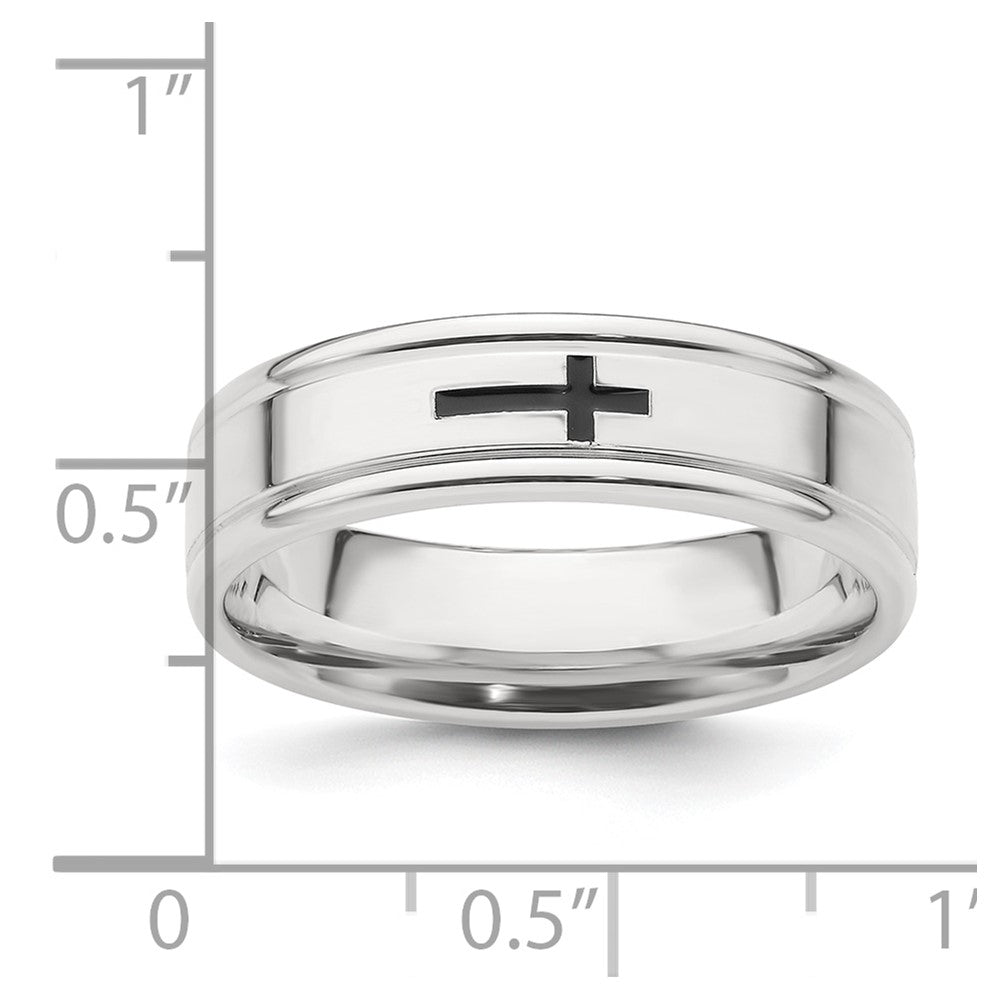 Sterling Silver 6mm Enamel Cross Fancy Band Size 7.5