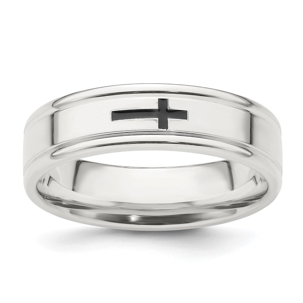 Sterling Silver 6mm Enamel Cross Fancy Band Size 7