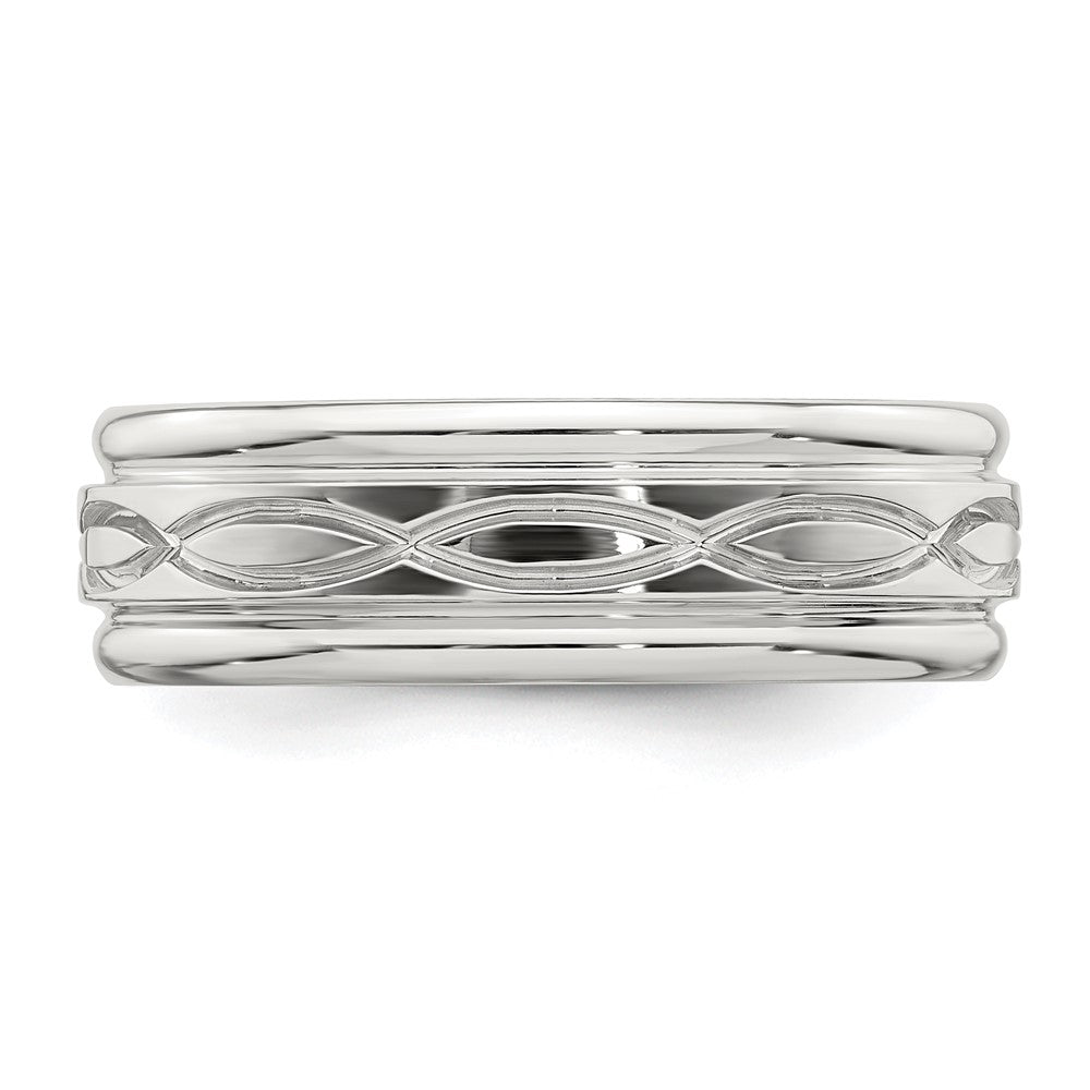 Sterling Silver 7mm Polished Flat Intertwined Design Beveled Edge Fancy Band Size 9