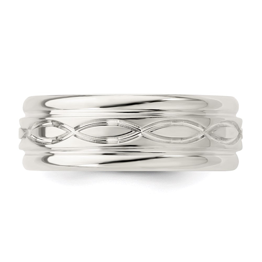 Sterling Silver 7mm Polished Flat Intertwined Design Beveled Edge Fancy Band Size 11.5