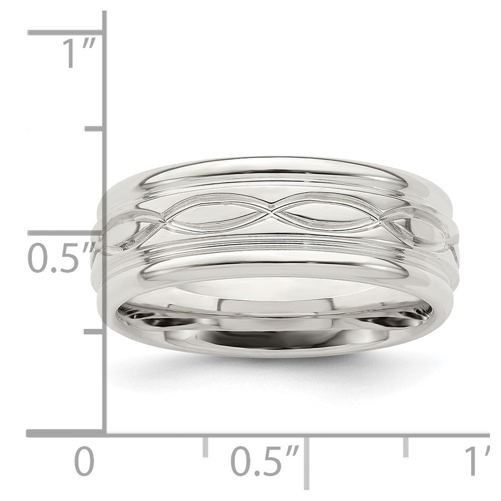 Sterling Silver 7mm Polished Flat Intertwined Design Beveled Edge Fancy Band Size 12.5