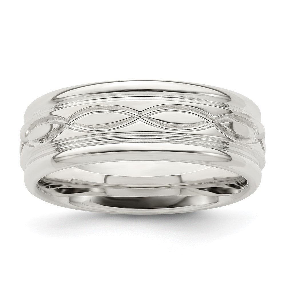 Sterling Silver 7mm Polished Flat Intertwined Design Beveled Edge Fancy Band Size 10.5