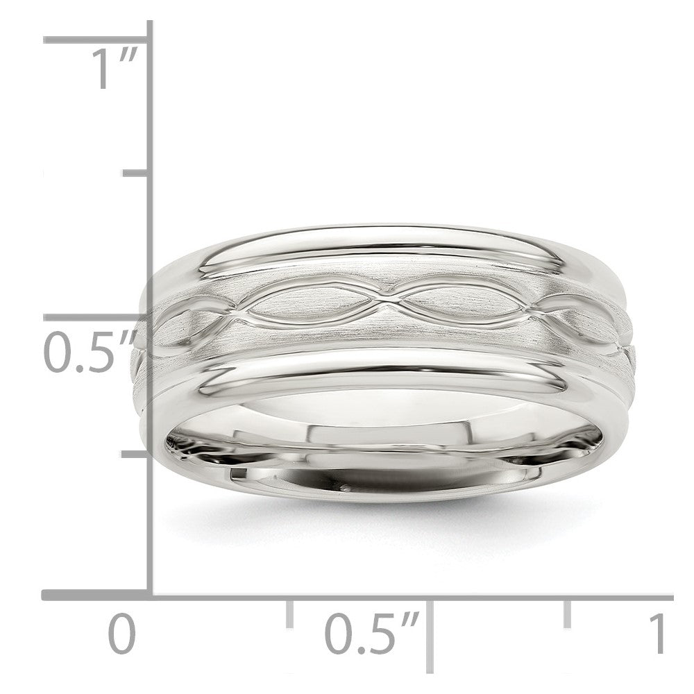 Sterling Silver 7mm Brushed Flat Intertwined Design Beveled Edge Fancy Band Size 13.5