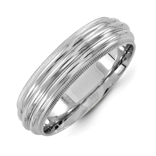 Sterling Silver Polished 6mm Grooved Men's Band Rhodium Size 12