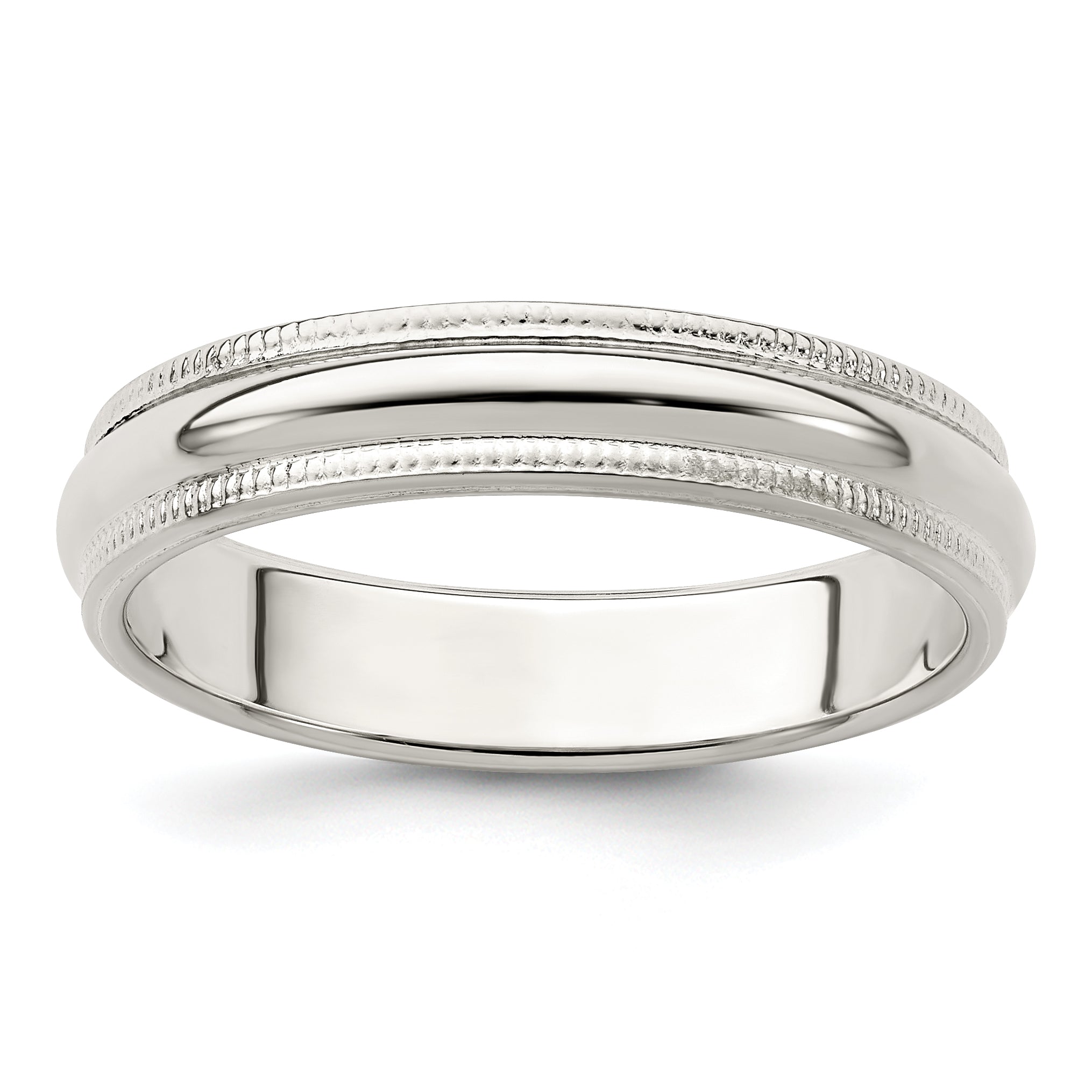 Sterling Silver 4mm Half Round Milgrain Size 6.5 Band