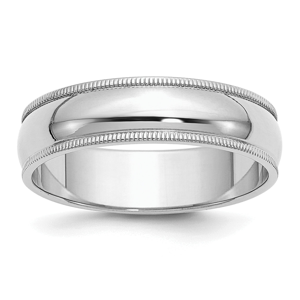 Sterling Silver Rhodium-plated 6mm Half Round Milgrain Size 9.5 Band