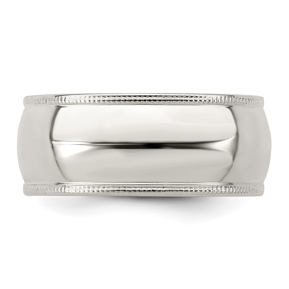 Sterling Silver 8mm Half Round Milgrain Size 9.5 Band
