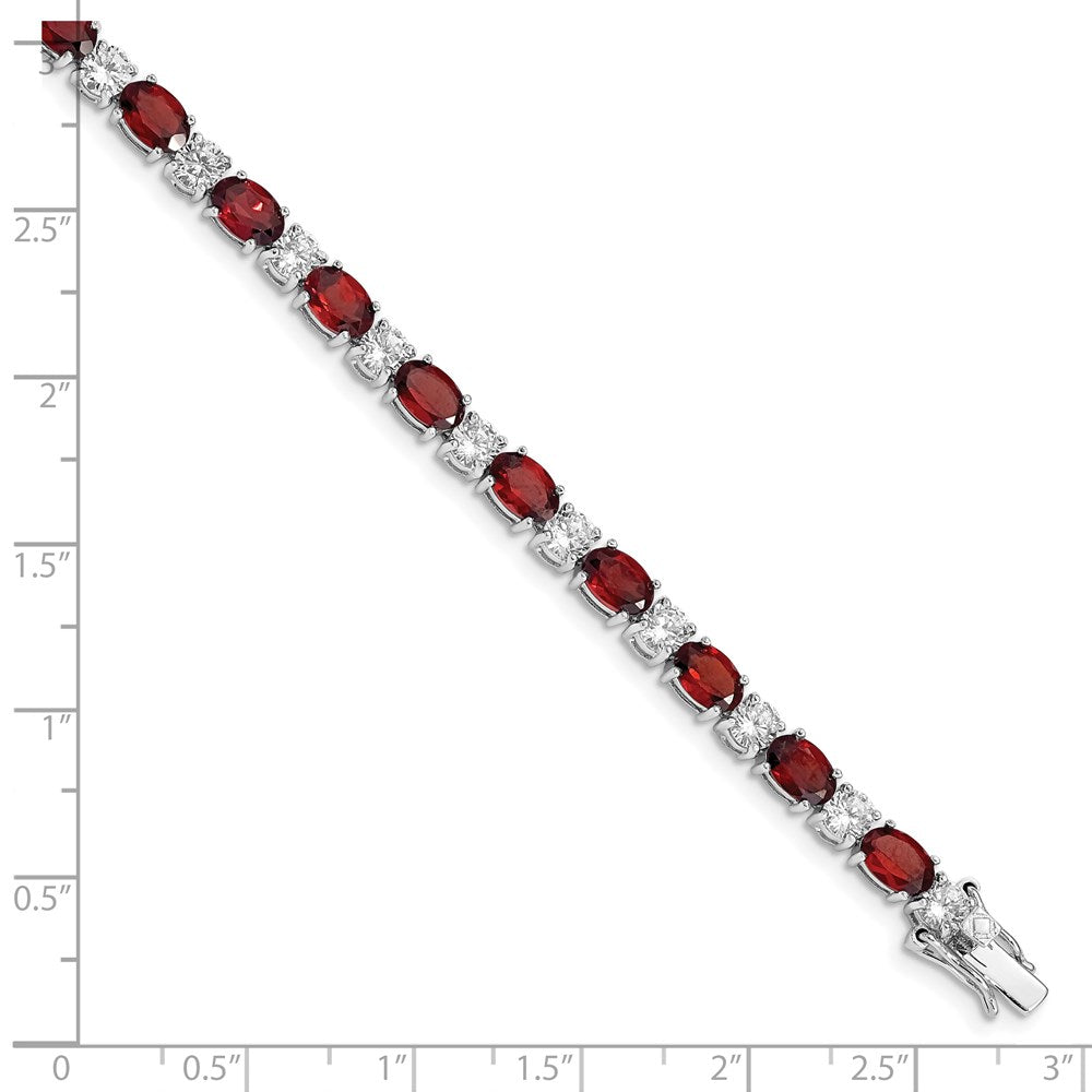 Sterling Silver Rhodium-plated Garnet and Cz Bracelet