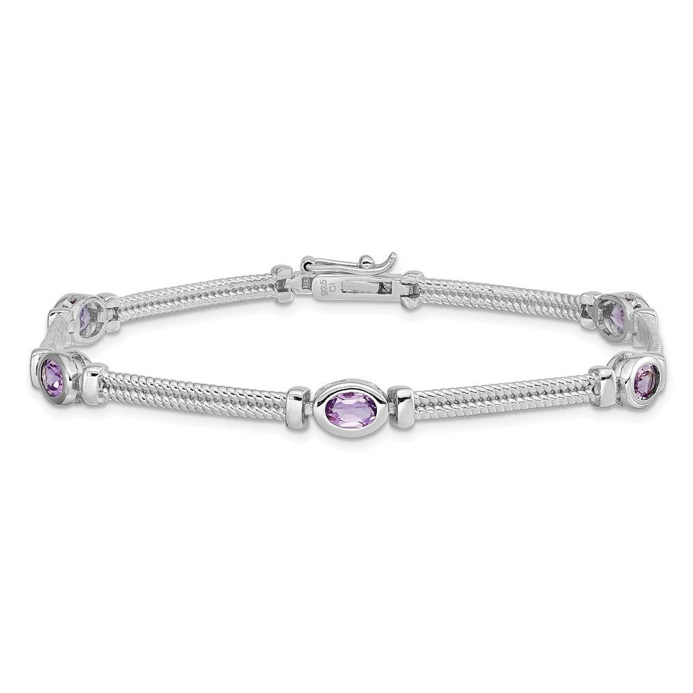 Sterling Silver Rhodium-plated Amethyst Bracelet