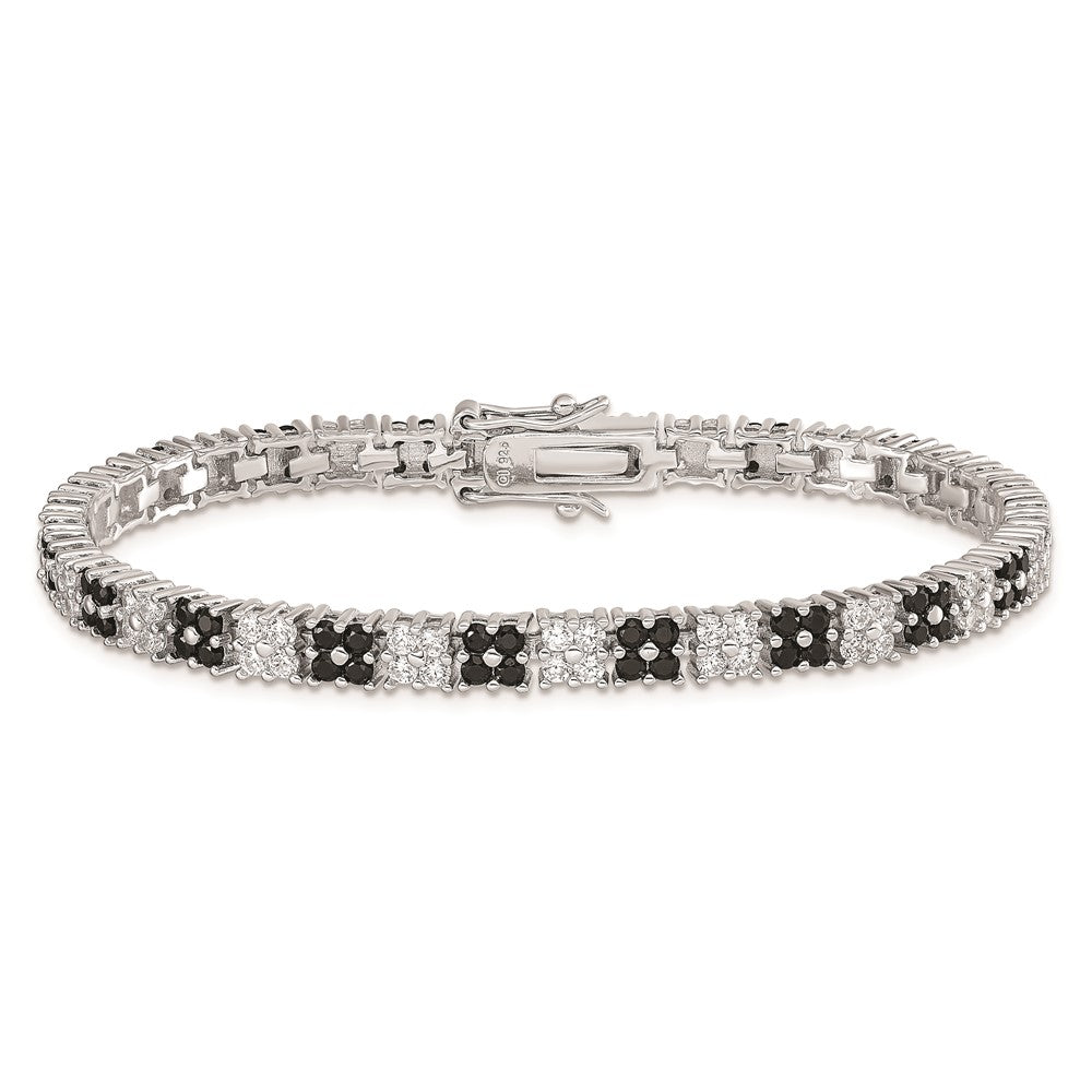 Sterling Silver Rhodium-plated 7in Black/White CZ Tennis Bracelet