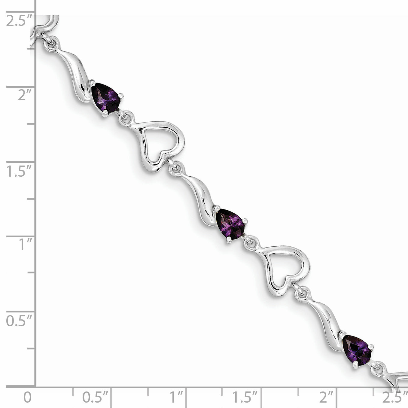 Sterling Silver Rhodium-plated Amethyst Polished Fancy Heart Bracelet