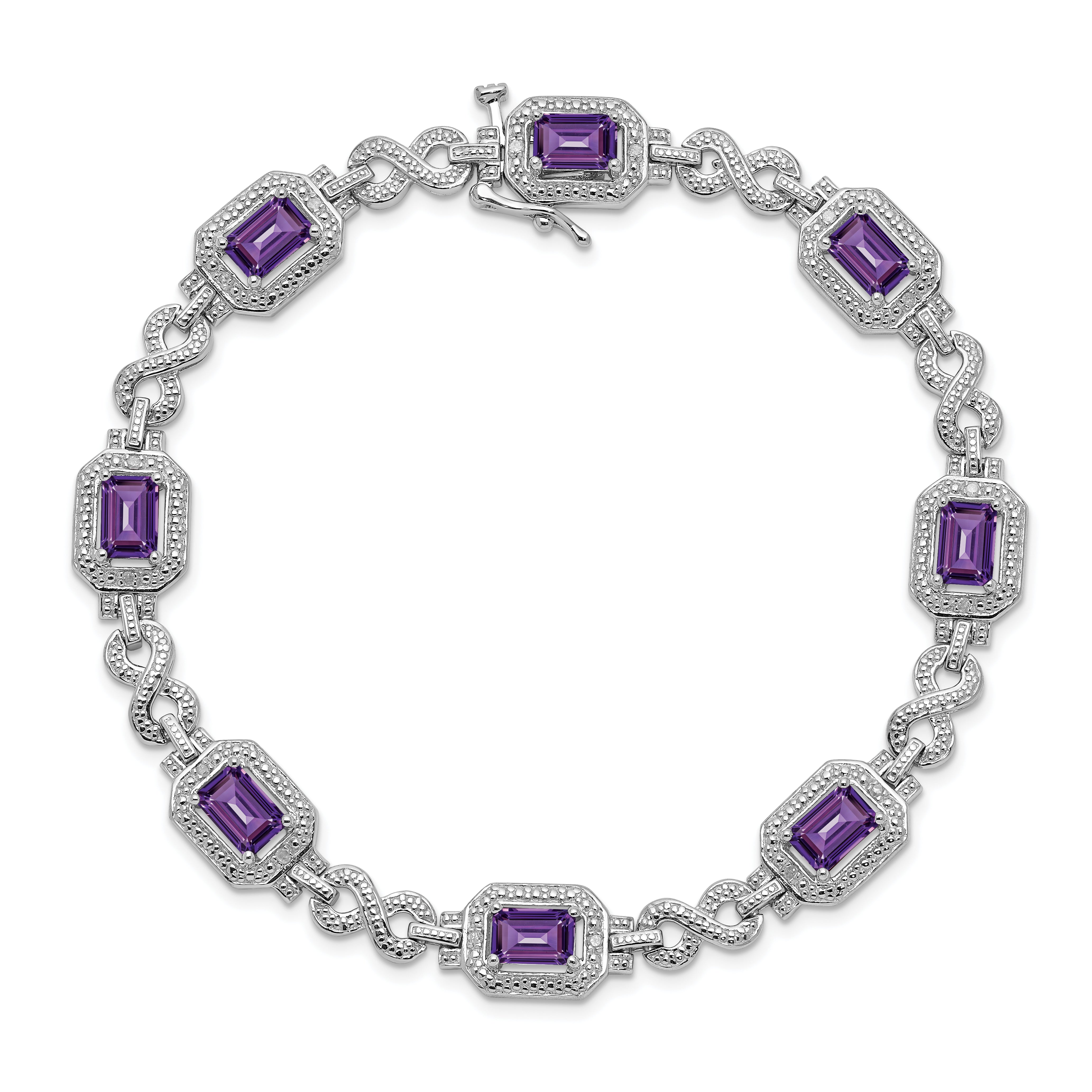 Sterling Silver Rhodium-plated Diamond & Amethyst Bracelet