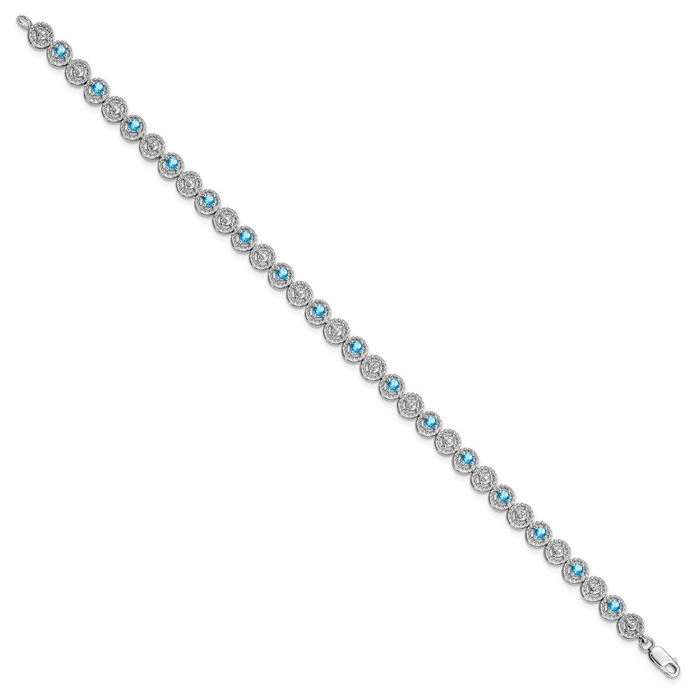 Sterling Silver Rhodium-plated Blue Topaz Diamond Bracelet
