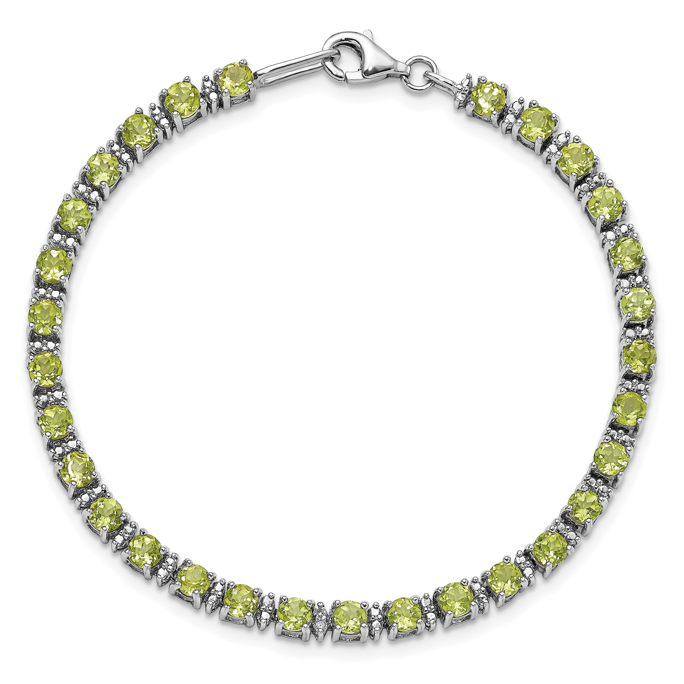 Sterling Silver Rhodium-plated Peridot and Diamond Bracelet
