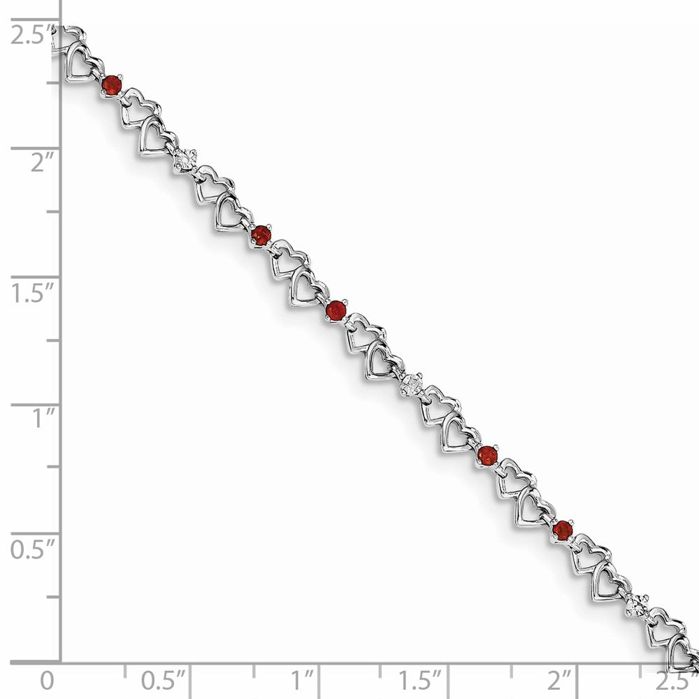 Sterling Silver Rhodium-plated Garnet & Diamond Bracelet