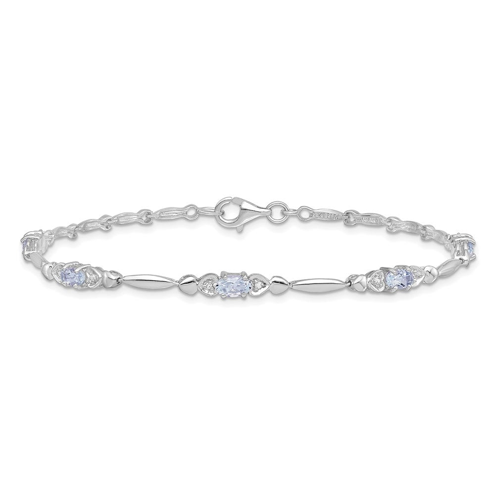 Sterling Silver Rhodium-plated Aquamarine and Diamond Bracelet