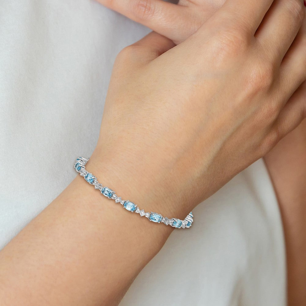 Sterling Silver Rhodium-plated Blue & White Topaz Bracelet
