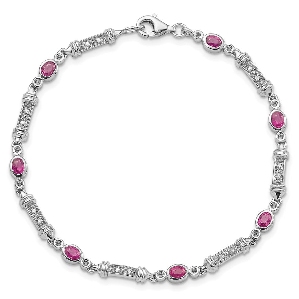Sterling Silver Rhodium-plated Pink Tourmaline and Diamond Bracelet