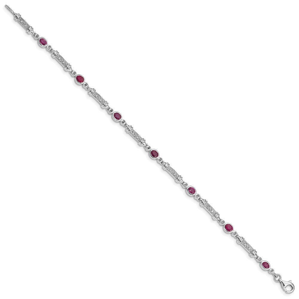 Sterling Silver Rhodium-plated Composite Ruby and Diamond Bracelet