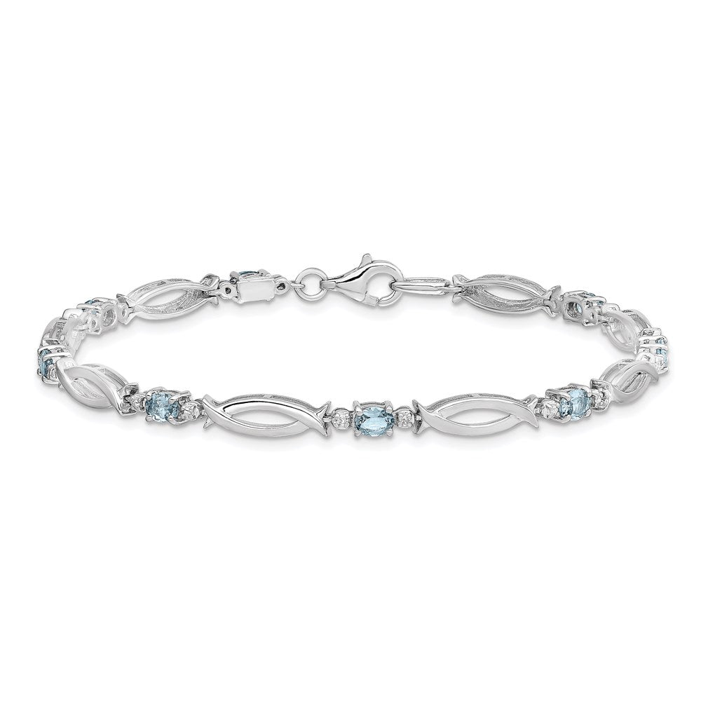 Sterling Silver Rhodium-plated Aquamarine and Diamond Bracelet