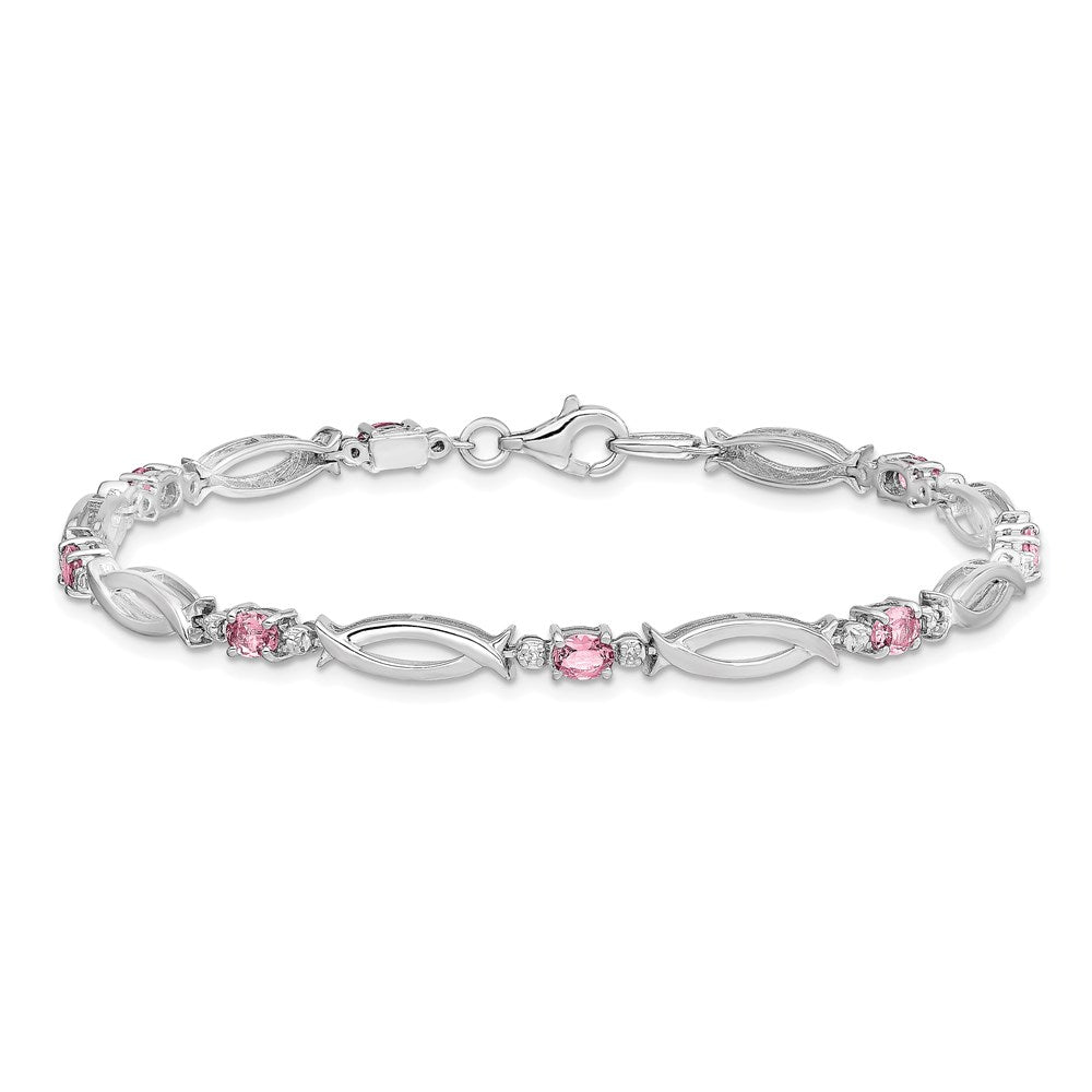 Sterling Silver Rhodium-plated Pink Tourmaline and Diamond Bracelet
