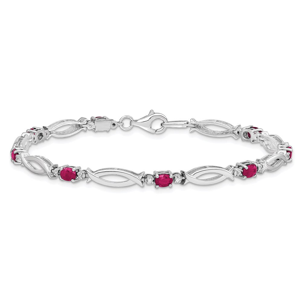 Sterling Silver Rhodium-plated Composite Ruby and Diamond Bracelet