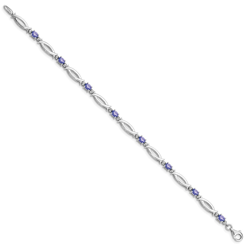 Sterling Silver Rhodium-plated Tanzanite and Diamond Bracelet